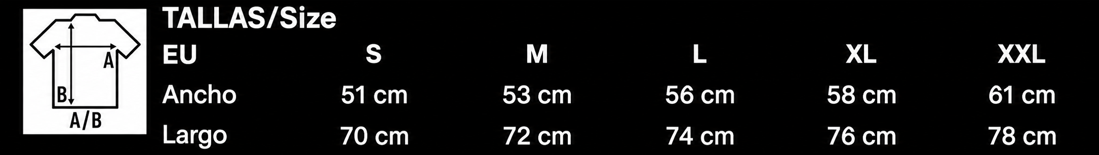 Guia de tallas para las camisetas